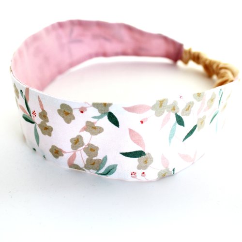 Bandeau cheveux fille fleurs rose et blanc