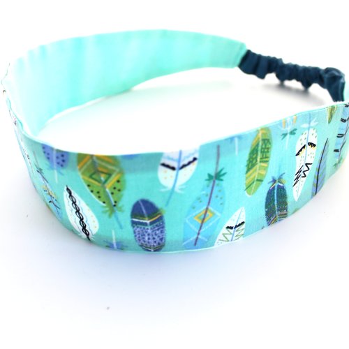 Bandeau cheveux enfant plumes bleu et vert