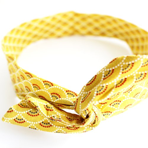 Bandeau cheveux rigide éventails  jaune