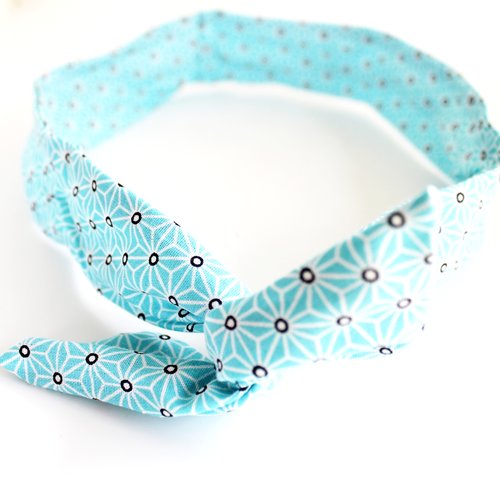 Bandeau rigide femme graphique turquoise et blanc