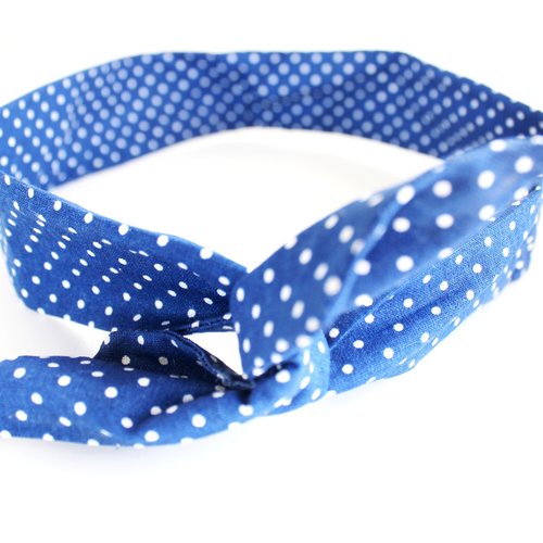 Bandeau rigide femme pois bleu et blanc