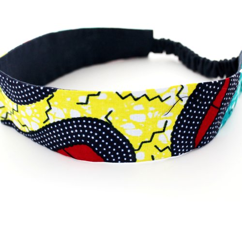 Bandeau cheveux femme tissu africain wax jaune rouge et marine
