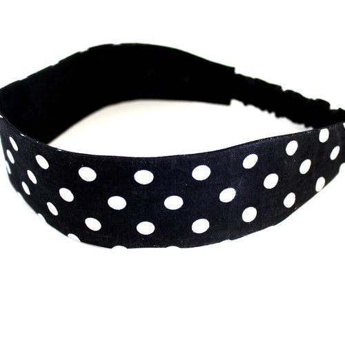 Bandeau cheveux femme à pois noir et blanc