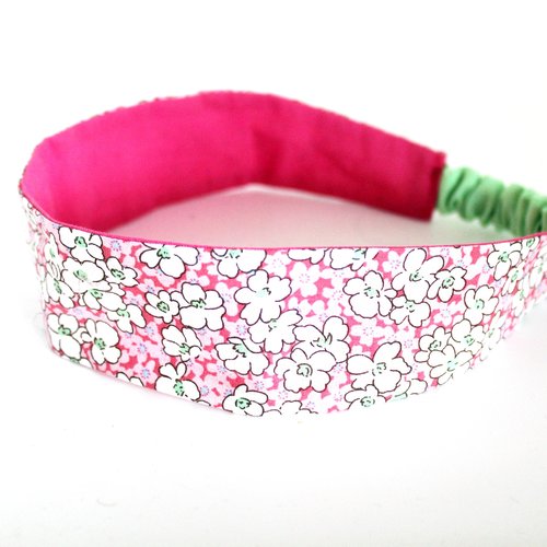 Bandeau cheveux fille fleurs rose et blanc