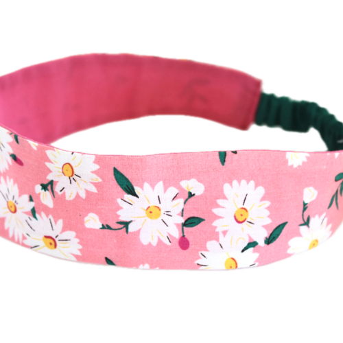 Bandeau cheveux fille fleurs rose et blanc