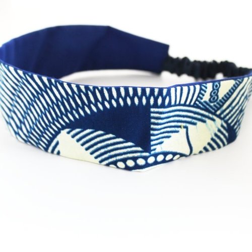 Bandeau cheveux femme wax bleu et beige