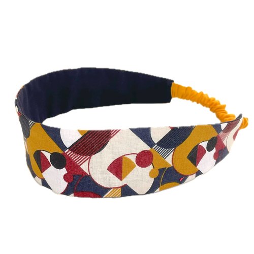 Bandeau cheveux femme graphique moutarde, bordeaux et marine