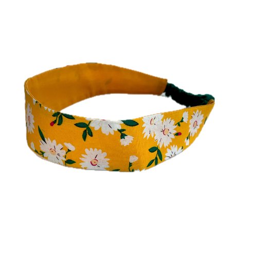 Bandeau cheveux fille fleurs jaune et blanc