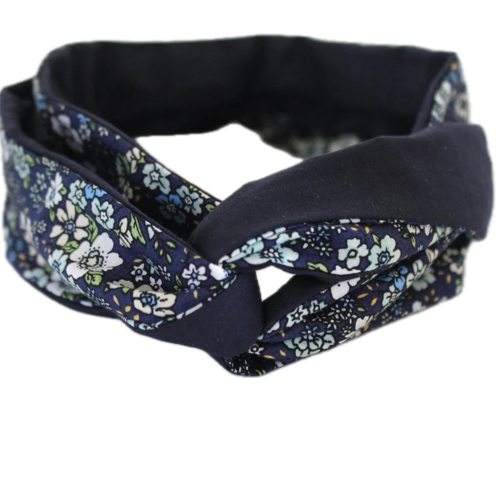 Bandeau cheveux rigide femme imprimé fleurs bleu