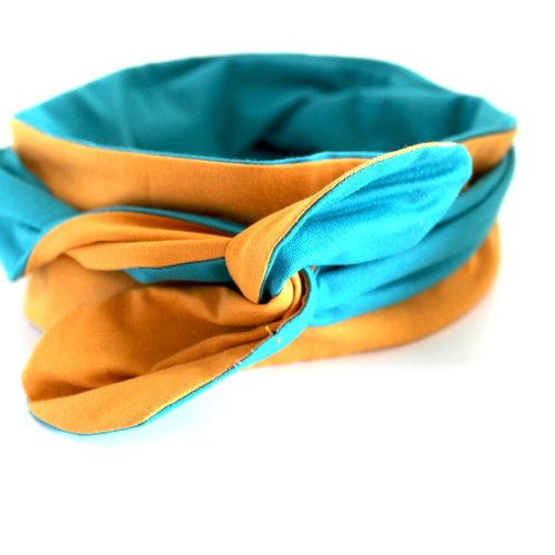 Bandeau rigide long moutarde et émeraude