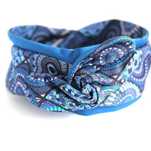 Bandeau cheveux rigide femme mandala bleu