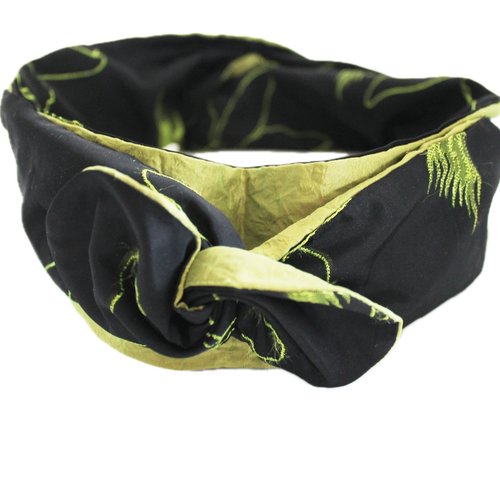 Bandeau rigide long femme vert anis et noir