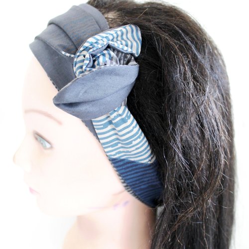 Bandeau cheveux rigide femme gris et bleu