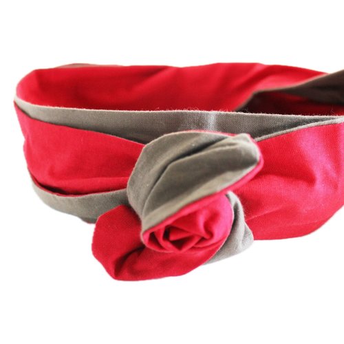 Bandeau rigide long rouge et taupe