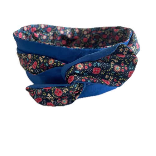 Bandeau cheveux rigide femme imprimé fleurs bleu