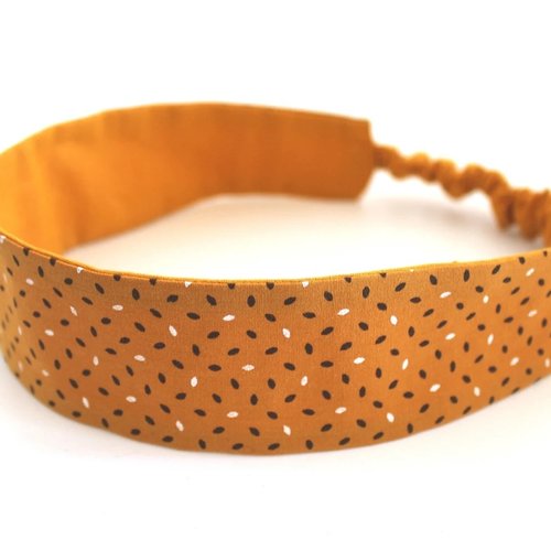 Bandeau cheveux femme jaune moutarde et marron