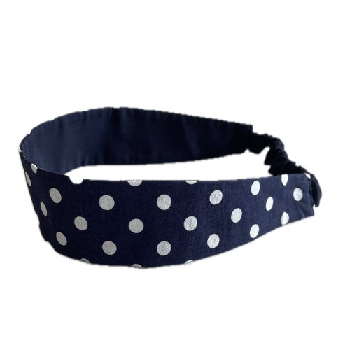 Bandeau cheveux femme pois bleu marine et blanc