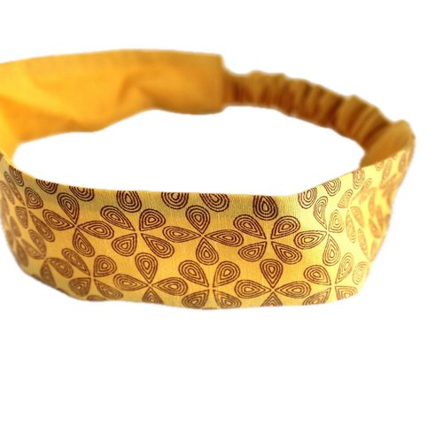 Bandeau cheveux femme jaune moutarde et marron