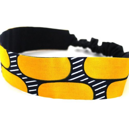 Bandeau cheveux femme africain wax jaune et marine