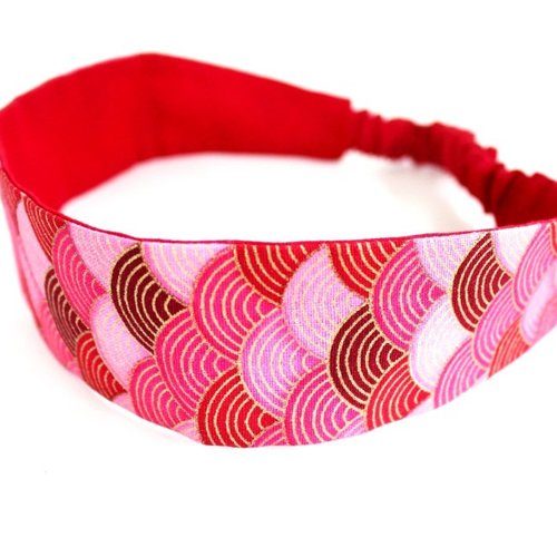 Bandeau cheveux femme éventails rouge, rose et doré