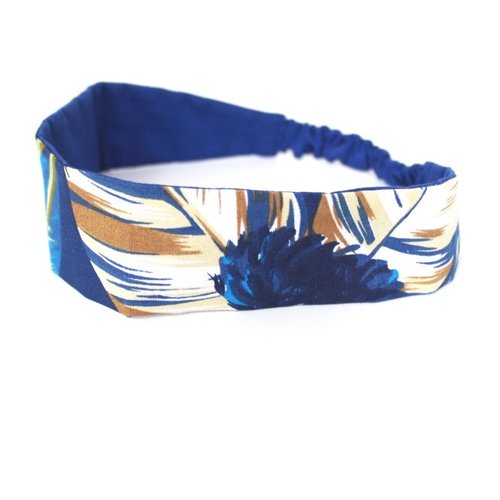 Bandeau cheveux femme tropical bleu et beige