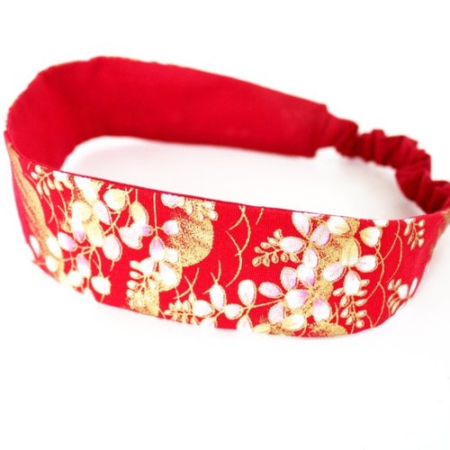 Bandeau cheveux femme fleurs rouge et doré