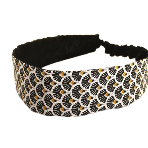 Bandeau cheveux femme éventails noir et blanc