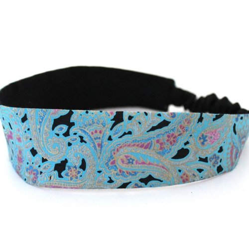Bandeau cheveux femme satiné turquoise et noir