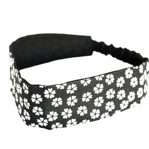 Bandeau cheveux femme fleurs noir et blanc