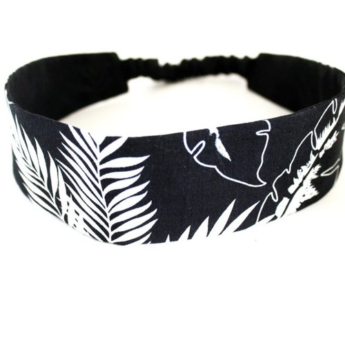 Bandeau cheveux femme tropical noir et blanc