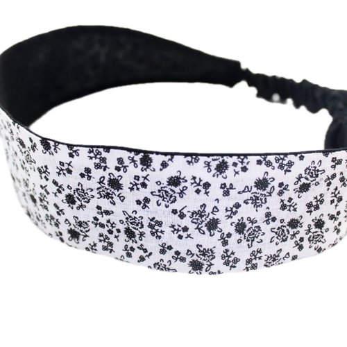 Bandeau cheveux femme fleurs noir et blanc