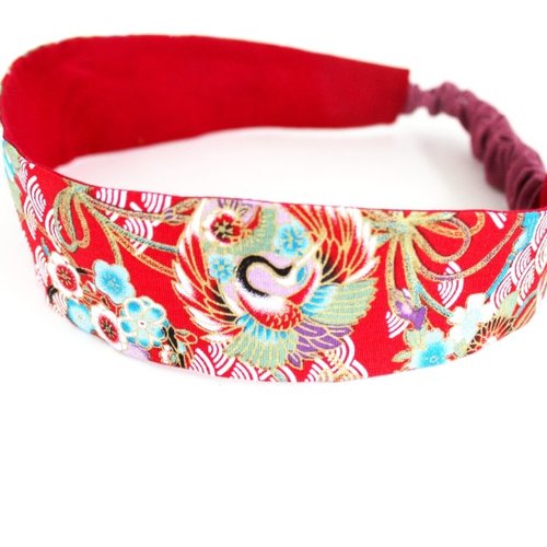 Bandeau cheveux femme fleurs rouge et doré