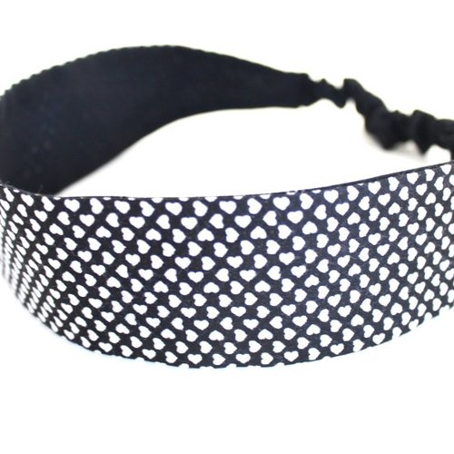 Bandeau cheveux femme petits coeurs noir et blanc