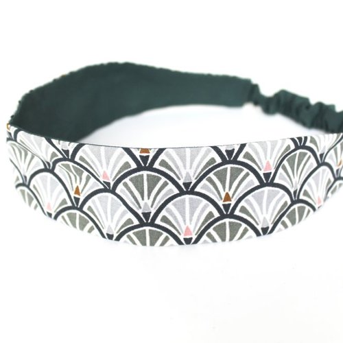 Bandeau cheveux femme éventails gris et kaki