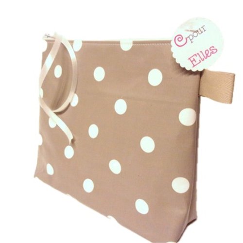 Trousse de toilette à pois beige et blanche
