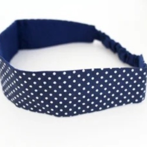 Bandeau cheveux femme pois bleu marine et blanc