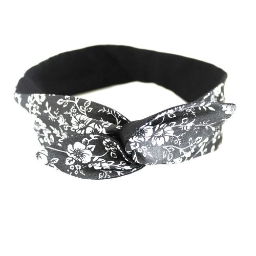 Bandeau cheveux rigide fleurs noir et blanc