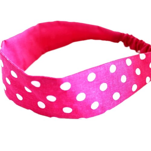 Bandeau cheveux fille rose à pois blancs