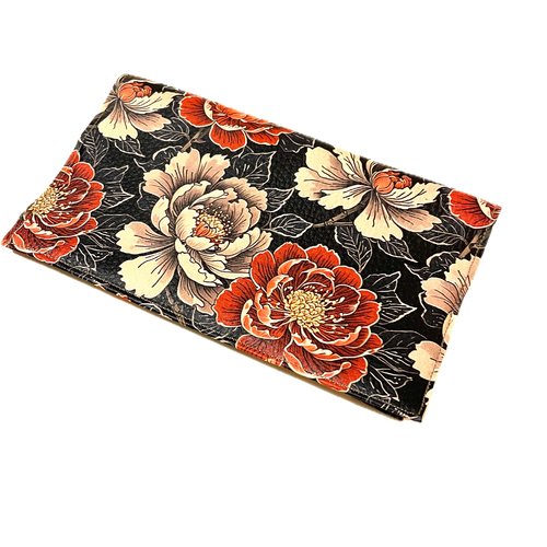 Porte chéquier en simili cuir fleurs multicolores