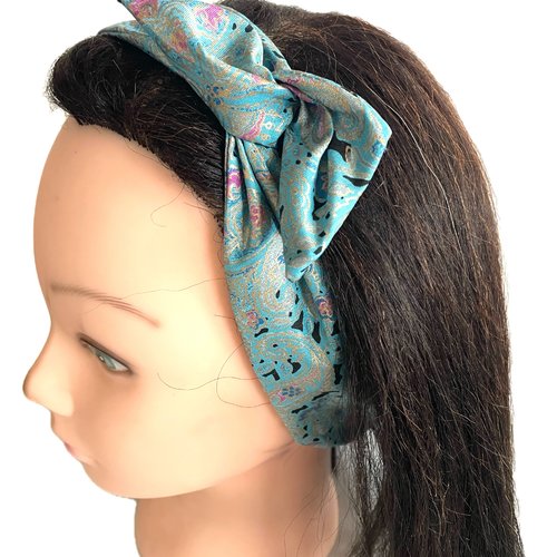 Bandeau rigide femme satiné turquoise et noir