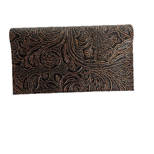 Etui cartes bancaires en simili cuir marron et doré