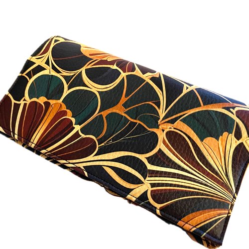 Porte chéquier en simili cuir fleurs multicolores