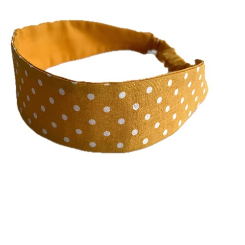 Bandeau cheveux femme à pois moutarde et blanc