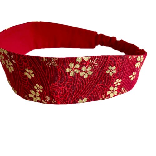 Bandeau cheveux femme fleurs rouge et doré