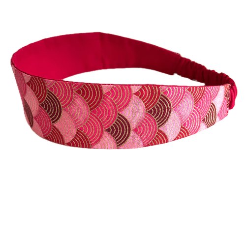 Bandeau cheveux femme éventails rouge, rose et doré