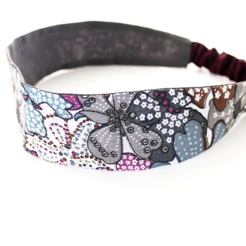 Bandeau cheveux femme fleurs gris