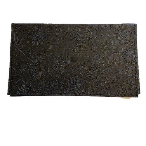 Porte chéquier en simili cuir noir fleurs noires