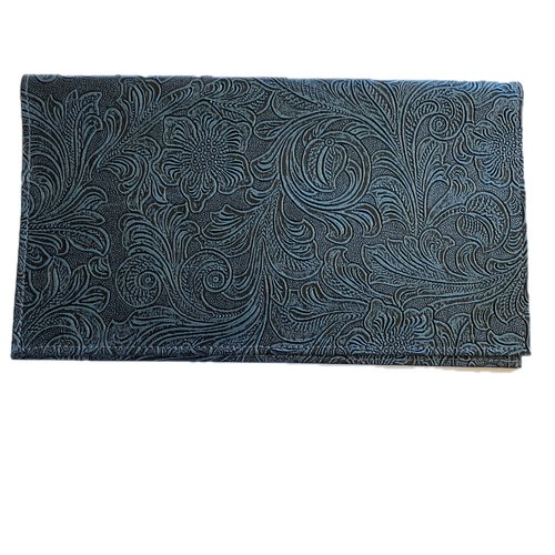 Porte chéquier en simili cuir noir fleurs bleues et noires