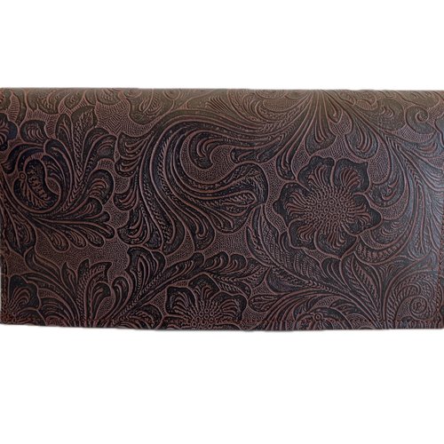 Porte chéquier en simili cuir brun et marron