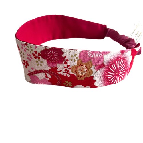 Bandeau cheveux femme fleurs rouge, rose et doré